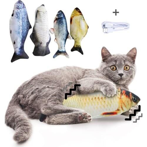30CM Electronic Pet Cat Toy Electric USB Charging Simulation Fish Toys Catnip Supplies Kitten Fish Flop Cat Wagging Toy