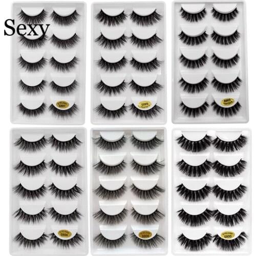 Sexy 5 Pairs mink eyelashes natural long 3d mink lashes hand made false eyelashes 3d lashes eyelash for makeup maquiagem G800