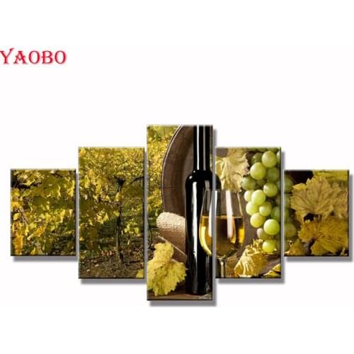 5d cross stitch embroidery diamond art 5 Pieces/set Grape Wine diamond painting full square round mosaic picture Kitchen decor