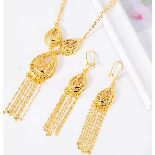 Arabic Jewerly Dubai Jewelry Sets for Women Ethiopian African Earrings Sets Gold Color Necklace Eritrean Bridal Jewelry