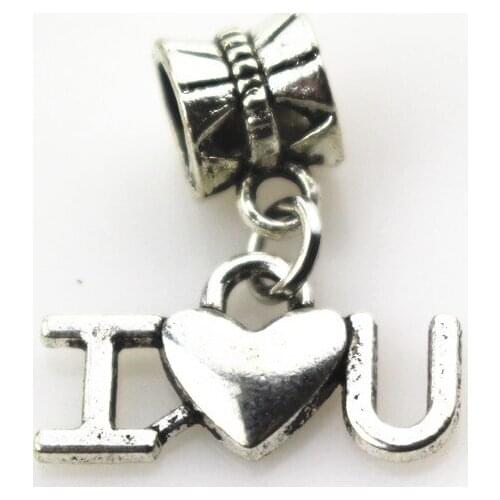 Free shipping 20pcs/lot I love you charm hanging charm big hole pendant beads charm fit pando bracelet diy jewelry dangle charms