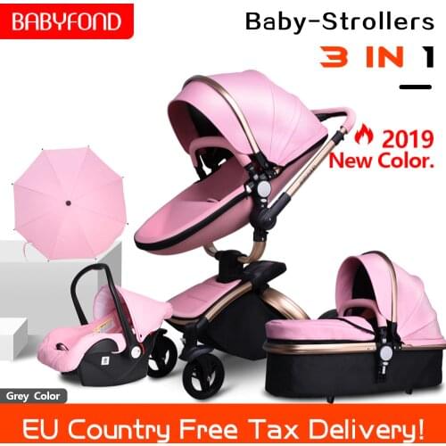 Free ship!Babyfond 3 in 1 baby stroller European Pram Suit for Lying & Seat leather two-way shock Eggshell send umbrella Newborn