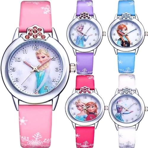Disney Frozen Princess Kids Watches Leather Strap Cute Childrens Cartoon Wristwatches Gifts for Festivals Kids Girl watches