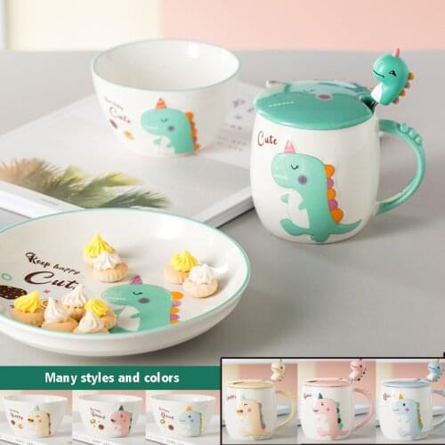 Childrens Mark Cup Cute Little Dinosaur Ceramic Water Mug Plate Bowl Household Baby Snack Tableware Set