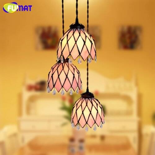 FUMAT Stained Glass Penant Lights Glass Art shade lampe For Living Room Kitchen Dining Room LED Warm Pastoral Pendant Lights