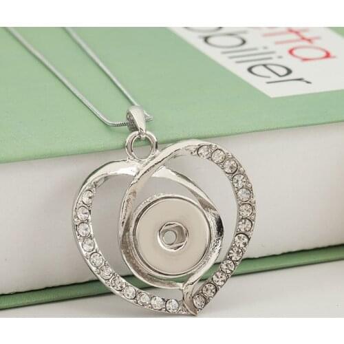 Hot Sale Rhinestone 115 Heart 18mm Snap Button Pendant Necklace Women Charm Fashion Interchangeable jewelry