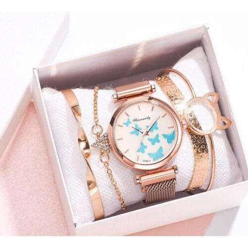 Hot Sale Womens Watch Bayan Kol Saati Fashion Gold Rose Womens Watch Woman Reloj Mujer Saat Relogio Zegarek Damski 5pce Set