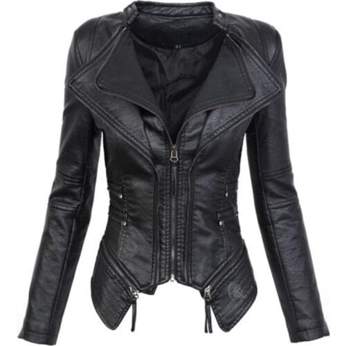 Gothic Couro Falso PU Mulheres Jaqueta De Inverno Moda Outono Motocicleta Jaqueta De Couro Preto Faux Casacos Outerwear Casaco