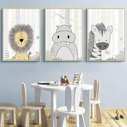 Wildlife Nordic Lion Giraffe Modern Animal Prints Pictures Nursery Kids Room Cartoon Home Decor Wall Art Posters Canvas Painting