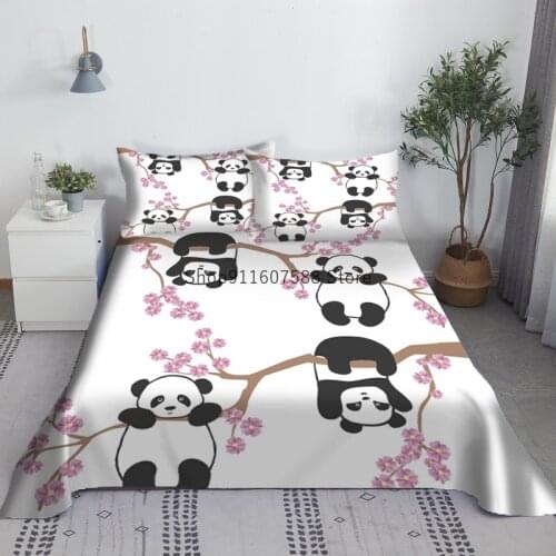Cute Panda Bed Sheet Set 3D Printed Animal Bed Flat Sheet With Pillowcases For Adults Kids Bedding Queen King Size Dropshipping