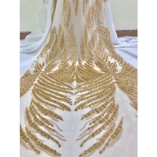 High quality Beaded French net lace fabric super quality african embroidery lace fabric with sequins for party dress YG-672