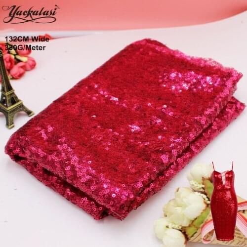YACKALASI Sequined Lace Fabric Fuchsia Pink Allovered Sequin Embroidered Fabric Night Dress Fabrics Christmas Decoration 130CM