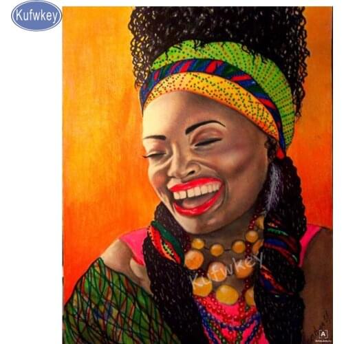 Kufwkey diamond Embroidery happy Africa woman diamond pattern DIY diamond paintings 3D cross stitch mosaic wall stickers decor