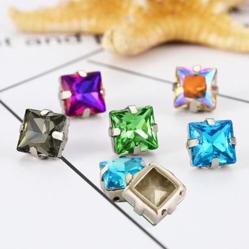 Square Shape K9 Crystal Rhinestones Claw Sets Piontback Strass Crystals With Golden Claws New Arrival Sew On Rhinestones