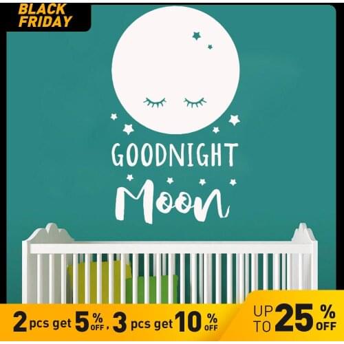 Cute White Moon good night Wall Sticker Vinyl Wallsticker For Baby Room Decals Art Mural Bedroom Wallpaper