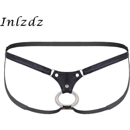 Mens Erotic Lingerie Bikini Underwear for Sex Open Back Hollow Out Jockstrap Low Rise Bikini G-string Underwear with Metal Rings