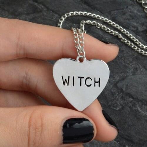 Witch Heart Engraved Necklace Gothic Witchcraft Wiccan Halloween Goth Jewelry Women Girl Necklace Fashion Gifts for Witches