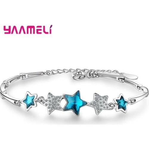 New Year Gift Five Crystal Blue Stars Natural Cubic Zirconia Stone Bracelets Women 925 Sterling Silver Genuine Jewelry Dropship
