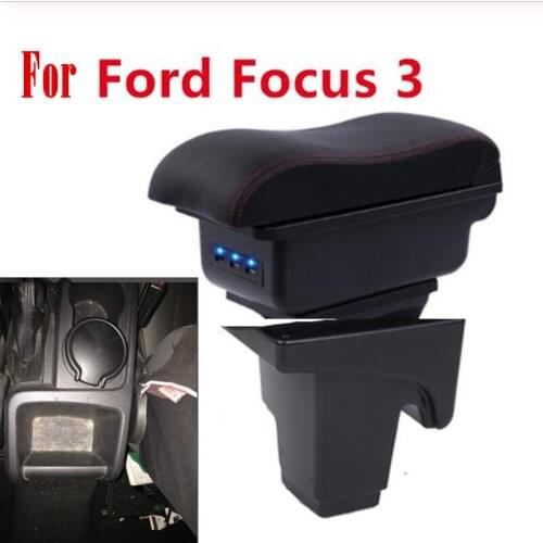 For Ford Focus 3 Armrest box 2013 2014 FORD FOCUS3 Car accessories Interior storage box Original armrest chargeable usb