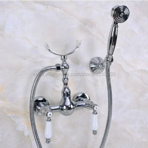 Polished Chrome Bathroom Faucet Bath Faucet Mixer Tap Wall Mounted Hand Held Shower Head Kit Shower Faucet Sets Kna267