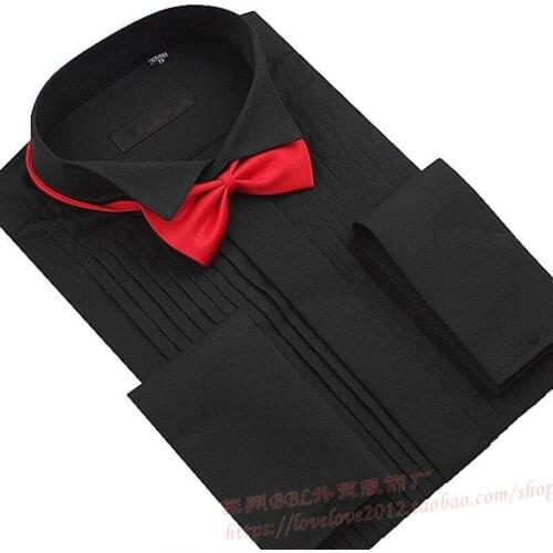 Mens white long-sleeved slim-fit pleated with tie shirt costume wedding dress brothers group chorus performance costume