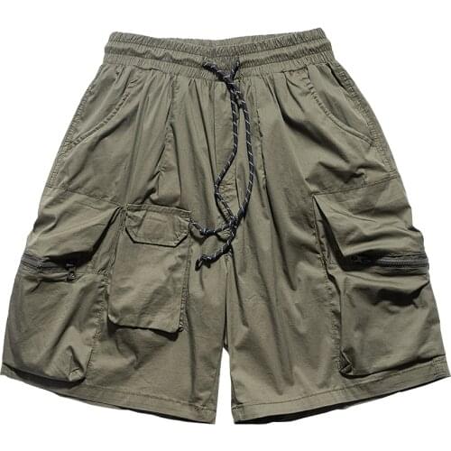 TDFR Multi-Pocket Cargo Shorts Mens Summer Safari Style Solid Color Knee-length Shorts Casual Loose Half Pants Men