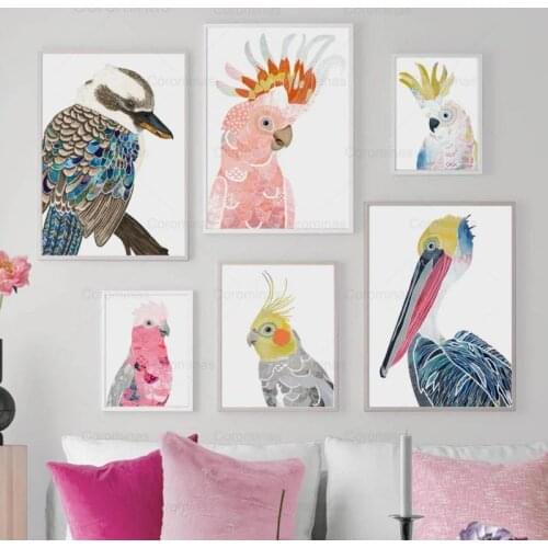 Nordic Posters and Prints Colorful Bird Parrot Sparrow Feather Wall Art Canvas Painting Animal Wall Pictures for Kids Room Decor
