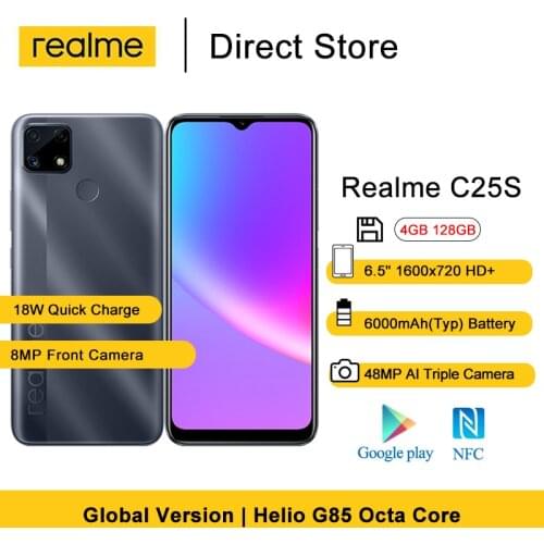 In Stock Global Version Realme C25 Mobile Phones NFC 6.5'' Helio G70 Octa Core 18W Fast charging Cellphones 4GB RAM 64GB ROM