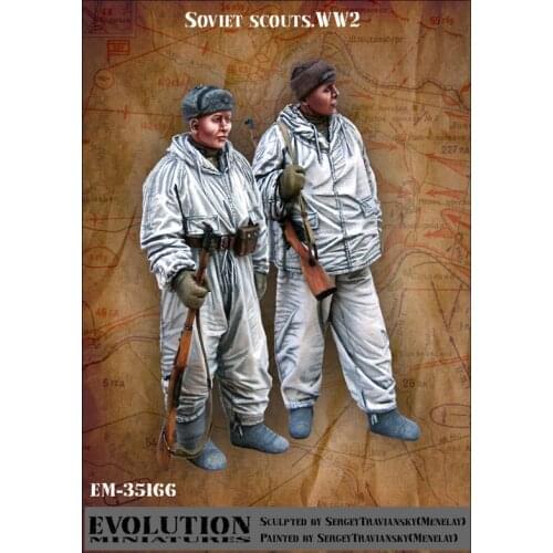 1/35, Soviet Scouts WW2, Resin Model Soldier GK, World War II military theme, Unassembled and unpainted kit