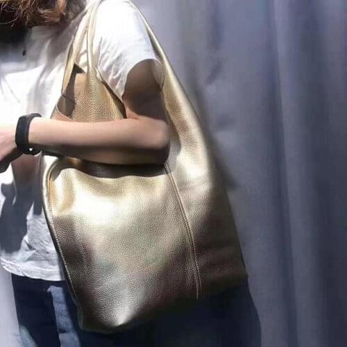 100% Real Leather Shoulder Bags Handbag Woman Vintage Cowhide Leather Composite Tote Shopping Bag Classic High Quality Bags Big