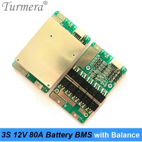 Turmera 3S 12.6V 80A BMS Lithium Battery Protected Board with Balance for Screwdriver Battery and Uninterrupted Power Supply 12V