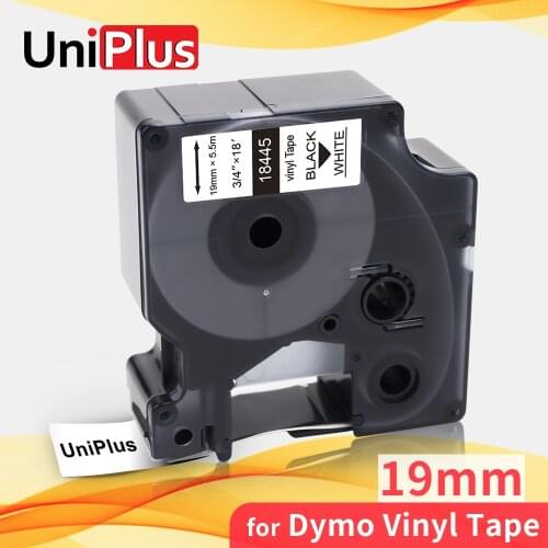 UniPlus 19mm Printer Ribbon 18445 Fit Dymo Label Tapes Vinyl Black on White for DYMO Rhino Label Maker 4200 6500 6000 5200 5.5m