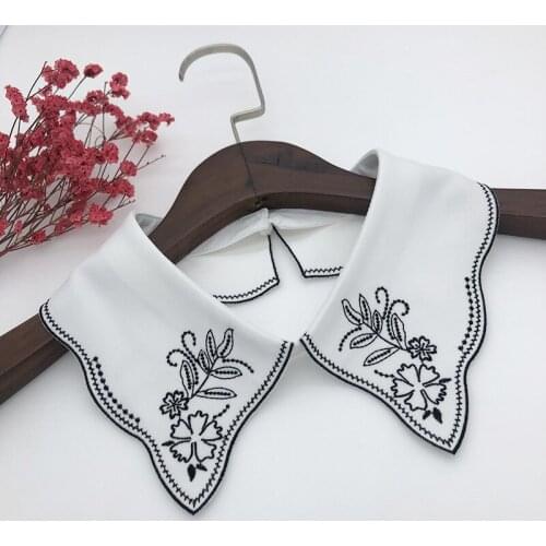 Women Solid Color White Fake Collar Blouse False Collar 2021 Embroidery Detachable Shirt Collar Blouse Top Nep Kraagie