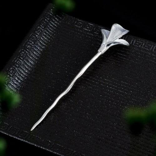 Lilies Flower 925 Sterling Silver Hair Stick Accessories For Women Chinese Hairpin Luxury Jewelry