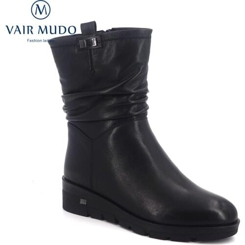 VAIR MUDO New Fashion Top Quality Handmade Winter Boots Comfortable wool Round Toe Low Heel Mid-Calf Classic Lady Boots JX2