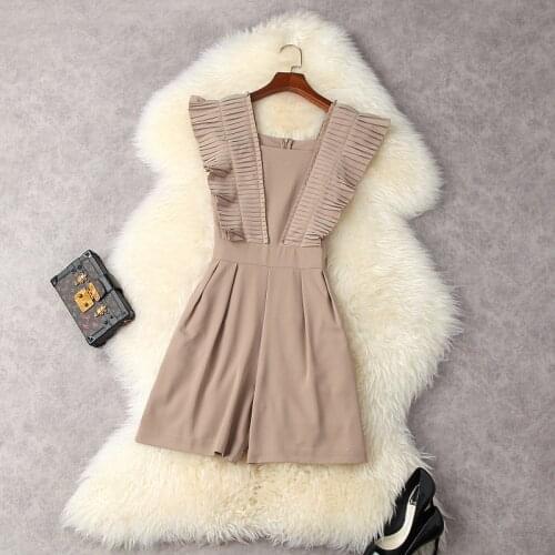 Playsuits Woman Summer 2021 New Fashion Simple Solid Color Pleated Ruffles Slim Waist Wide Leg Jumpsuits Female S-XL