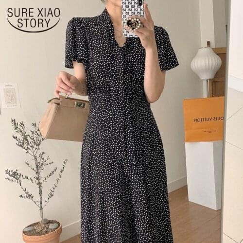 Short Sleeve Chiffon Long Dresses 2021 Summer Polka Dot Dress Office Lady Elegant Party Dress Women Clothing Robe Femme 13638