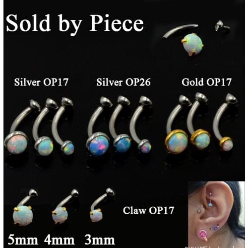 1Piece Opal and CZ Gem Ear Tragus Cartilage Earring Stud Eyebrow RingBody Piercing Jewelry with Internally Thread 16g