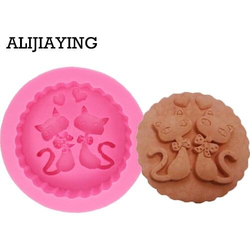 M0753 1Pcs DIY silicone molds for cake decorating Cat Couples style chocolate mold soap candle moulds