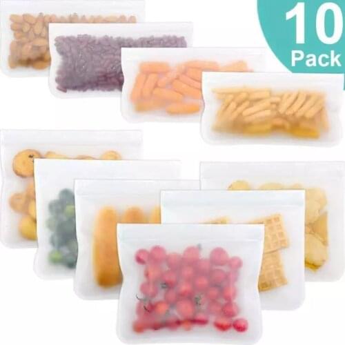Silicone food storage bag freezer bags10 Pieces reusable bags leak-proof zipper lock kitchen vacuum preservation bag waterproof