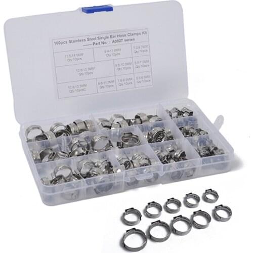 100 x Single Ear Hose Clamps O-Clips Stainless Steel Hydraulic Hose Clamps 5.3-15.3mm