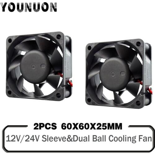 2 Pieces DC 5V 12V 24V 60mm 60x60x25mm Cooling Fan 6025 PC Computer Cooler Fan Axial Fan Sleeve Ball Bearing Industry Fans