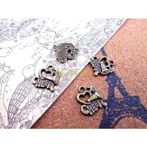 20pcs--I love to cheer charms, bronze tone Cheerleader Megaphone Charm pendants Cheerleading 16x18mm