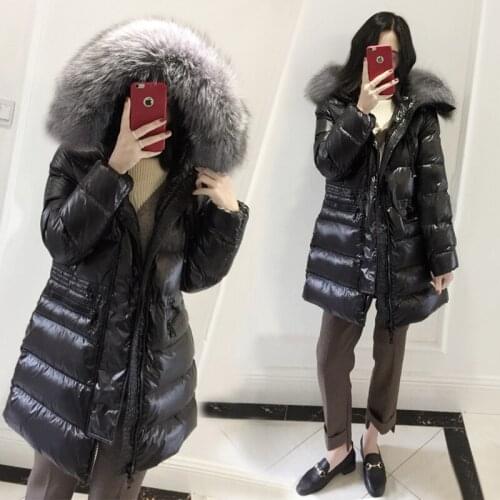 2020 Winter on white duck jacket, female long down jacket with hood and big fur collar, korean warm
