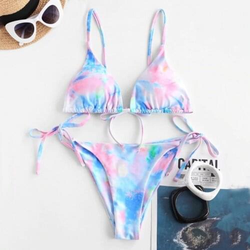 2021 Women Tie-dye Bikini Set Push Up Swimwear Micro Beach Bathing Suit Brazilian Thong Lace Up Swimsuit Купальник Женский #T4G