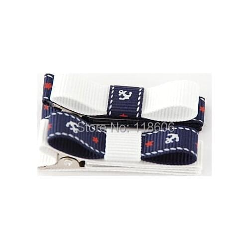 250pcs Nautical Navy Blue and White Anchor Hair Bow Barrette Free Shipping