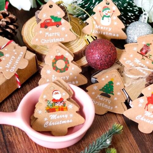 96sets Santa Claus Christmas Gift Tags Snowman Xmas Tree Shape Hang Tags New Year Party Christmas Ornament DIY Kraft Paper Card