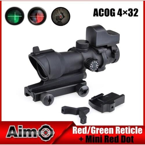 Aim-O Red Dot ACOG 4x32 Optical Hunting Riflescope Reflex Sight Red / Green Reticle With QD Mount For Air Gun AO5320