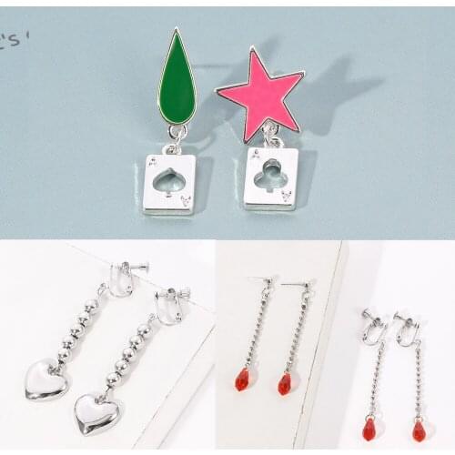 Anime HUNTER X HUNTER Hisoka Earrings Star Teardrop Poker Heart Pendant Earrings For Women Men Cosplay Jewelry Accessories