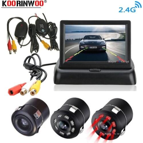 Koorinwoo HD 720P Wireless 2.4G Car Parking Reversing Camera LCD Foldable Monitor IR Lights Truck Rear View Camera Tailer Backup